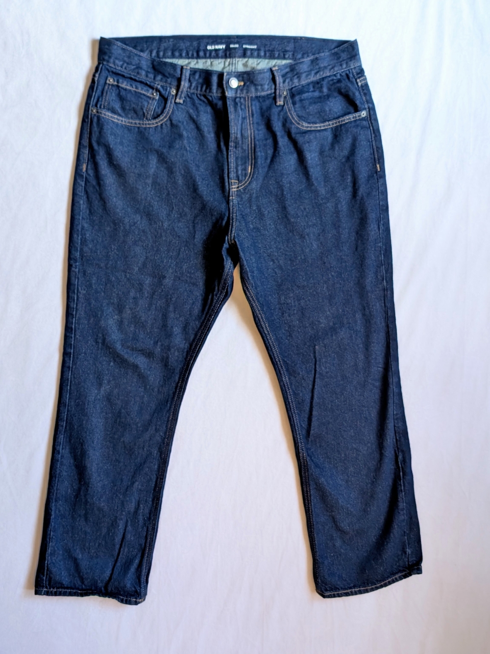 Mens Old Navy 38×30 Straight Jeans Good Bucket Rigid Black Wash F Classic Blue